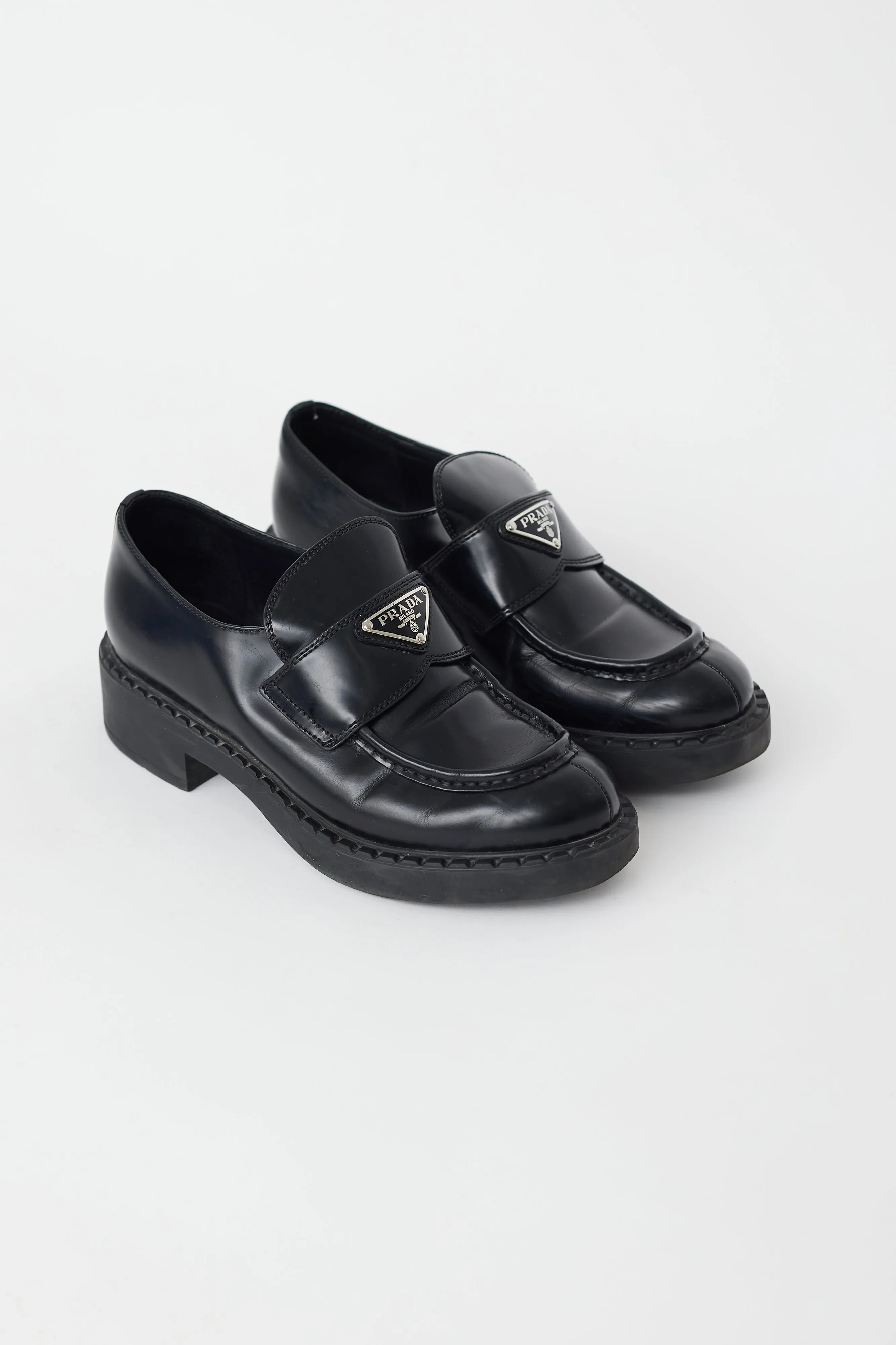 Black Leather Triangle Logo Loafer