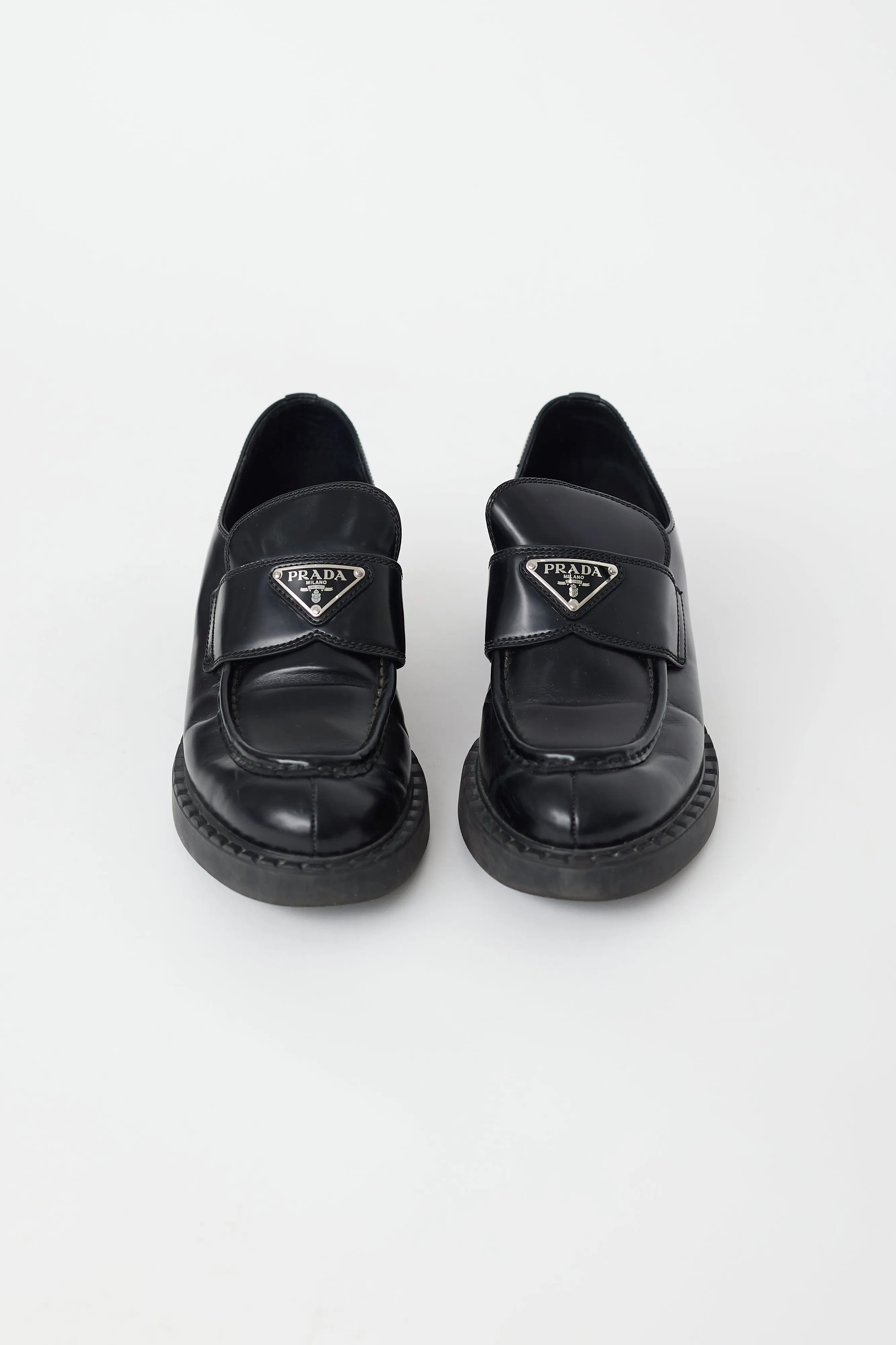 Black Leather Triangle Logo Loafer