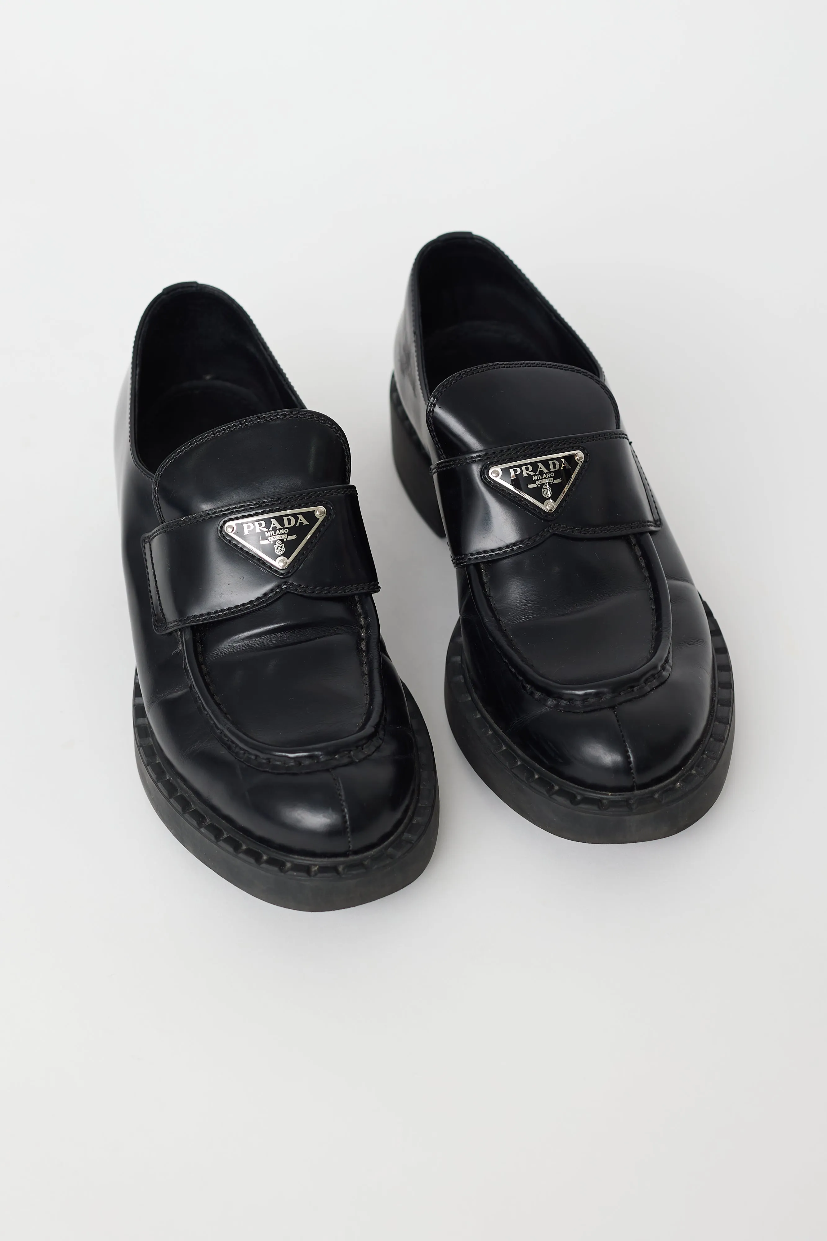 Black Leather Triangle Logo Loafer