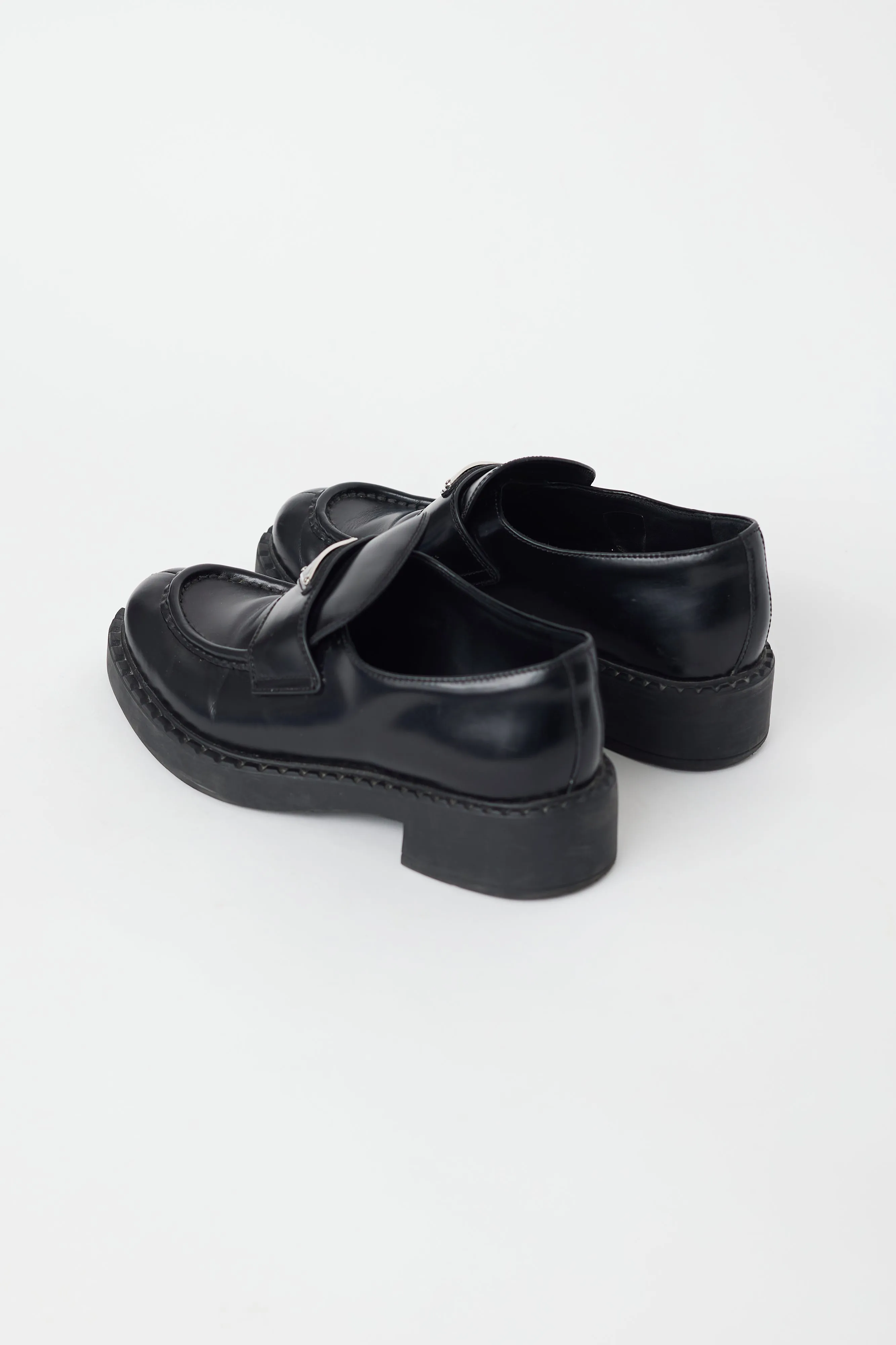 Black Leather Triangle Logo Loafer