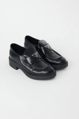 Black Leather Triangle Logo Loafer