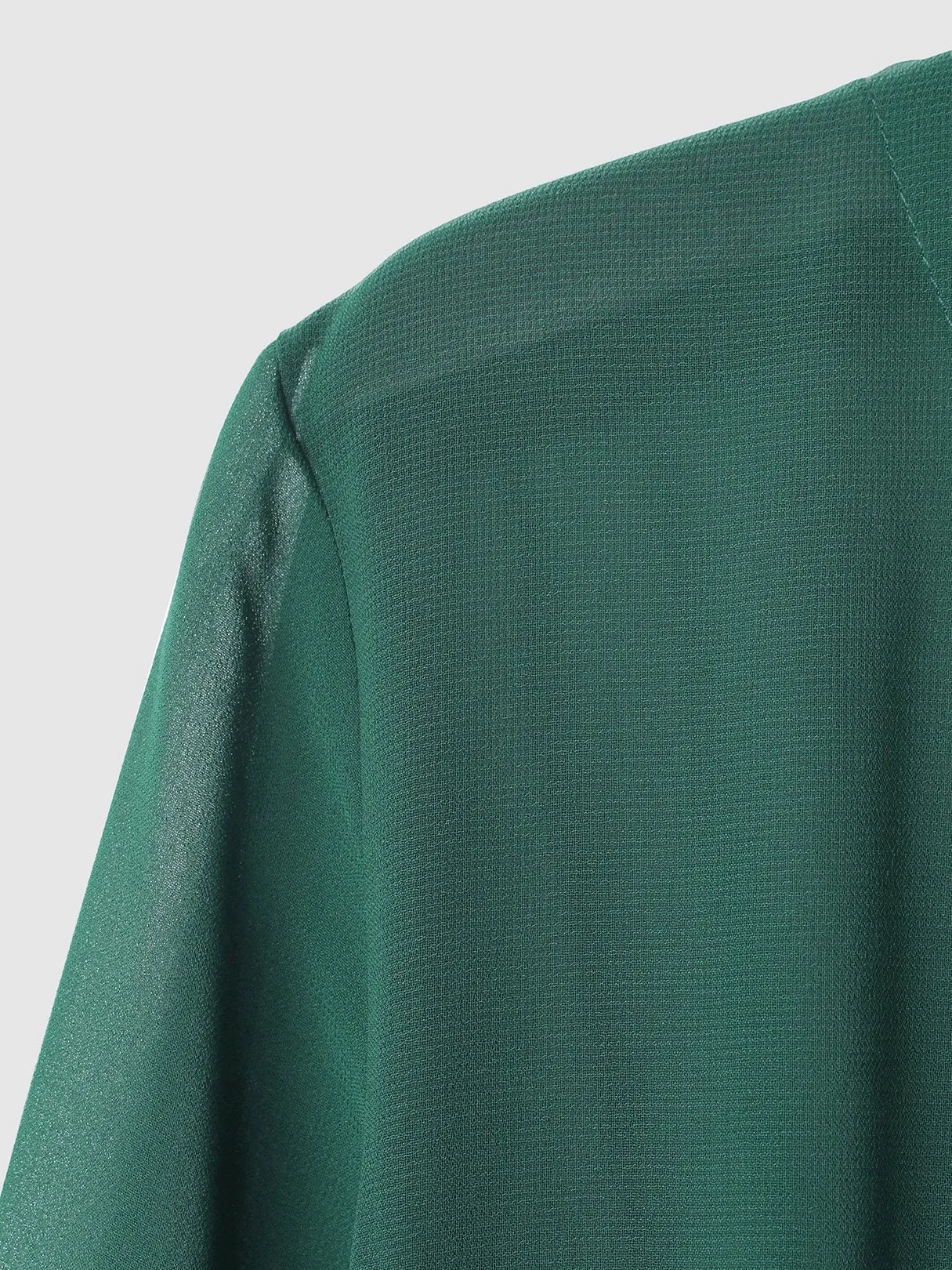 Green V-neck Drawstring Waist 3-4 Length Sleeves Dress with See-through Design
