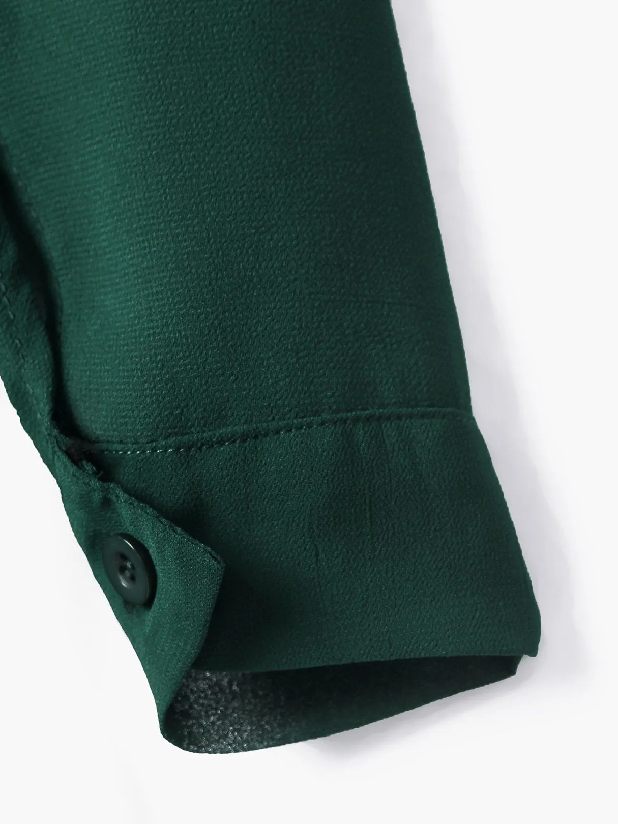 Green V-neck Drawstring Waist 3-4 Length Sleeves Dress with See-through Design