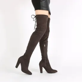 Janine Over the Knee Boots in Dark Taupe Faux Suede