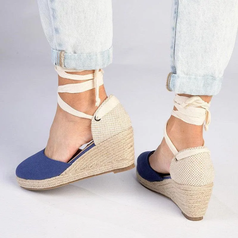 Madison Cleo Closed Toe Espadrille Wedge - Navy