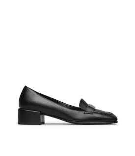 Silver-toned logo plaque black nappa leather loafers