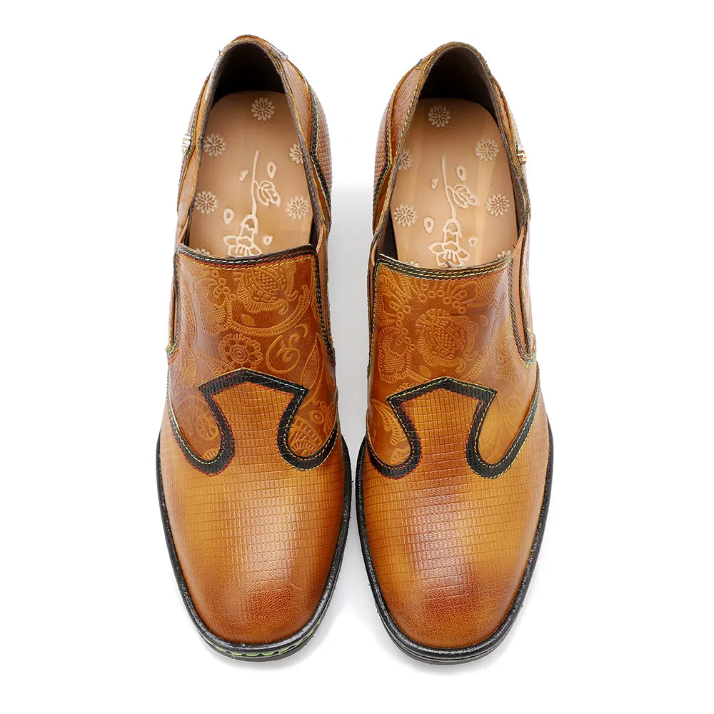 SOFFIA Genuine Leather Stitch Contrast Trim Heel Boots Loafers